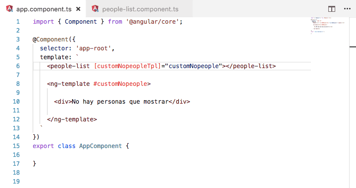 configurando los componentes con templates de entrada en Angular