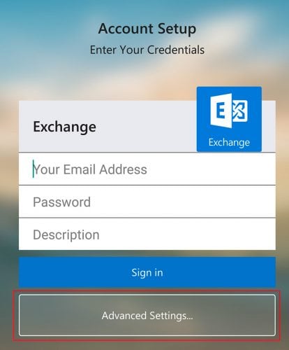 MS Exchange da al usuario la opción de configuración avanzada si lo desea