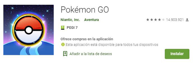 Aplicación Pokémon GO