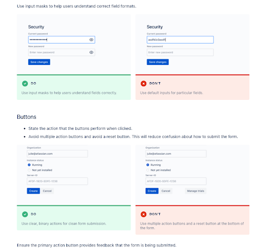 Guías sobre formularios del Design System de Atlassian