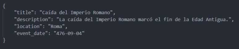 Ejemplo de creación de evento probando la API